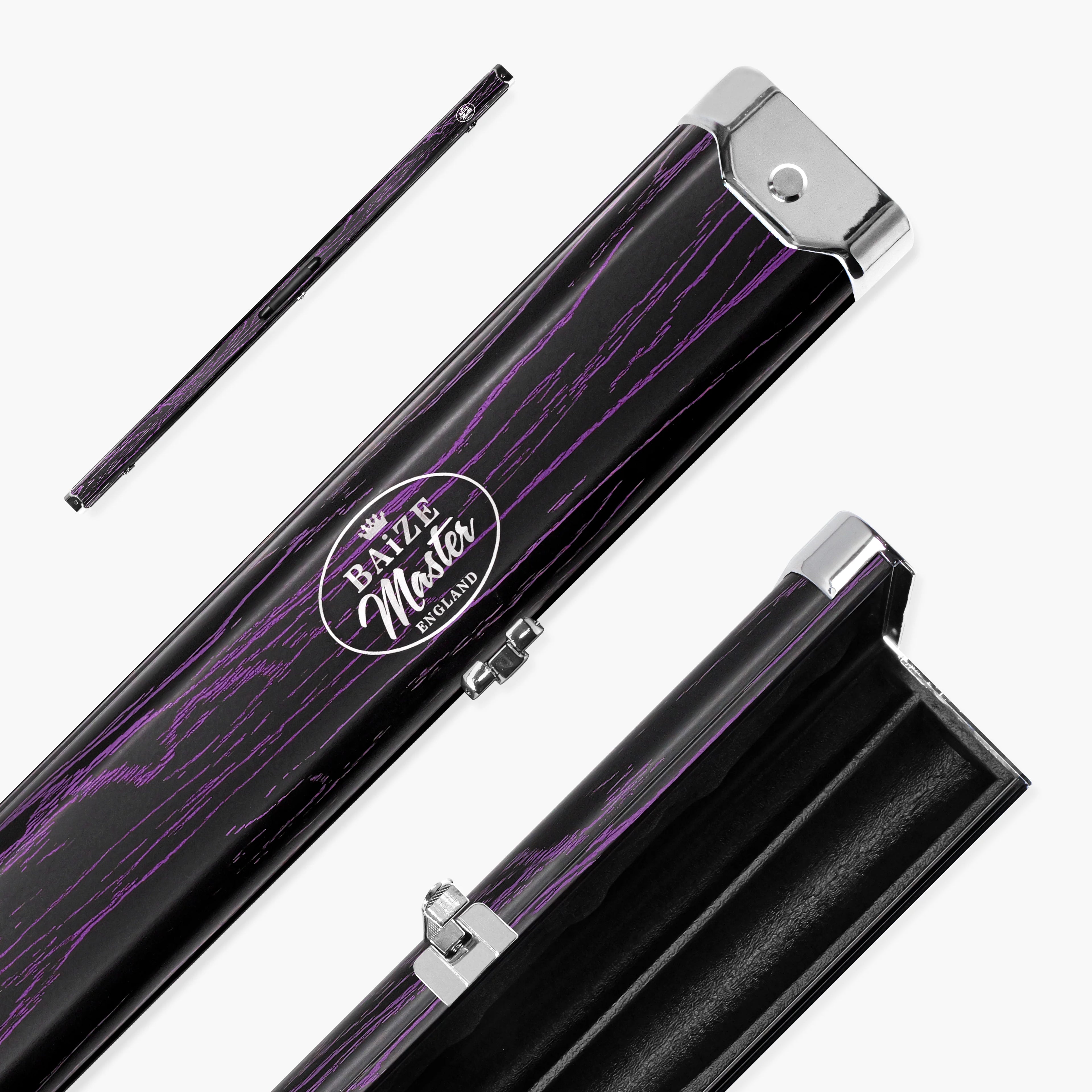BAIZE MASTER WOODGRAIN PRO PURPLE VAIN ALUMINIUM ONE PIECE CUE CASE METAL ENDS - HOLDS 2 CUES