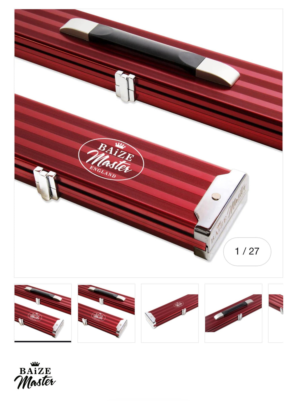 BAIZE MASTER 1PC 3 CUE PRO-LINE ALUMINIUM METAL ENDS CASE RED
